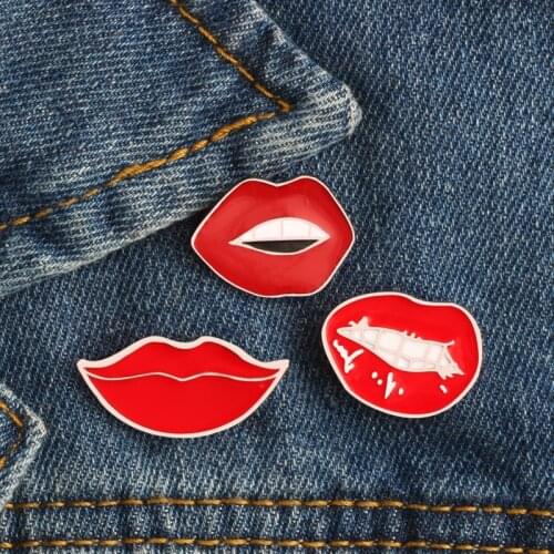 3 Style Lips Enamel Brooch Button Pins Denim lapel Hat Cap Collar Pin Badge Jewelry Gift For Kids Brooches For Women Accessiores