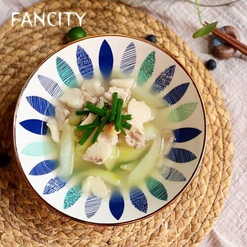 FANCITY Large ceramic noodle bowl, hat, trumpet bowl, oily noodles, deep bowl, large ceramic bowl, large household soup bowl
