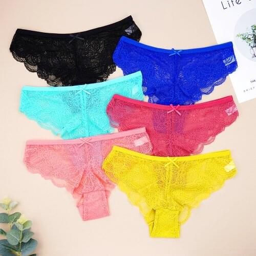 IXueJie Sexy Lingerie Femme Women G String Thong Cotton Panties for Lady Sexy Underwear Women Pure Color Lace Bow Pattern Brief