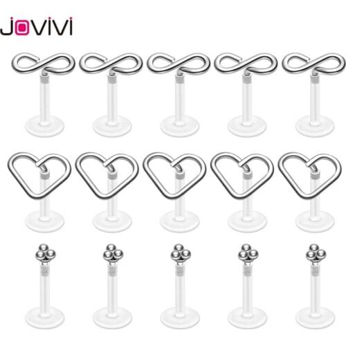 Jovivi Body Piercing Flexible acrylic+Stainless Steel 16G Straight Bar Nose Ring Stud Ear Helix Cartilage Tragus Lip Labret Ring