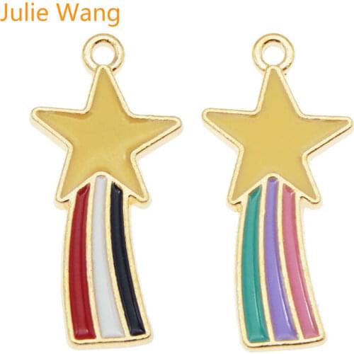 Julie Wang 4PCS Enamel Star Meteor Charms Colorful Alloy Gold Tone Necklace Bracelet Earrings Jewelry Making Accessory