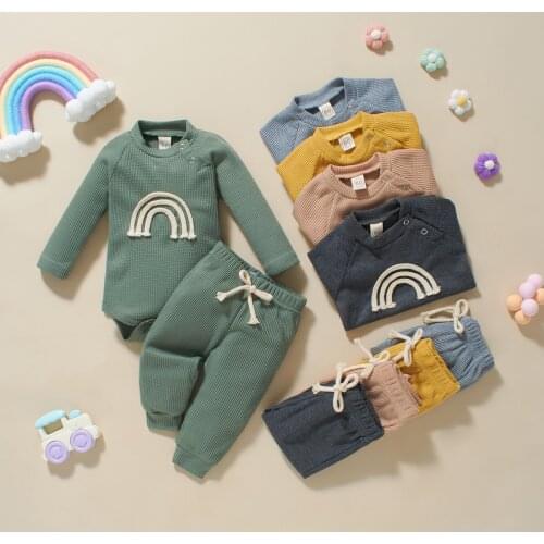 Ma&Baby 0-18M Newborn Infant Baby Boy Girl Rainbow Clothes Set Long Sleeve Romper Pants Outfits Autumn Spring Costume DD88