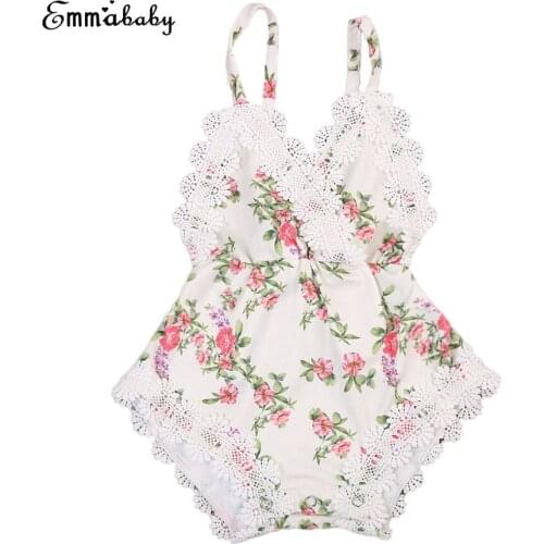 Newborn Infant Baby Girl Sexy V-neck Backless Drawstring Print Short Romper Jumpsuit Outfits Summer Clothes