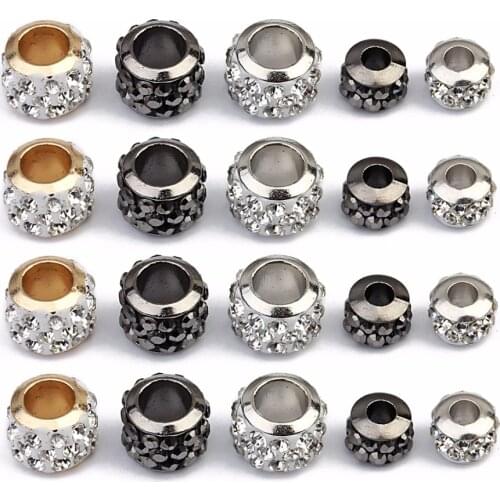 20pcs Rhinestone Round Crystal Beads Gold Silver Color Big Hole Spacer Beads for Jewelry Makings DIY Bracelet Necklace Wholesale