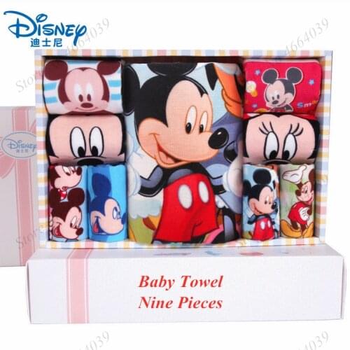 Disney Cartoon Newborn Baby 9-Pieces Towel Sets Cotton Soft Infants Toddlers Bath Towel Face Towel Baby Bib Boy Girl Kid Gifts