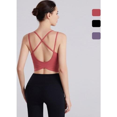 CretKoav 2020 New Beauty Back Cross Vest Sports Women Tank Fitness Vest Yoga Running Inner Chest Pad Yoga Clothes Crop Top