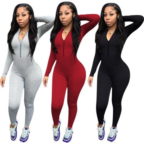 Solid Sporty Fitness Rompers Womens Jumpsuit Sexy Zipper Long Sleeve Leggings Slim Body Jumpsuit Women Overalls New Autumn 2021