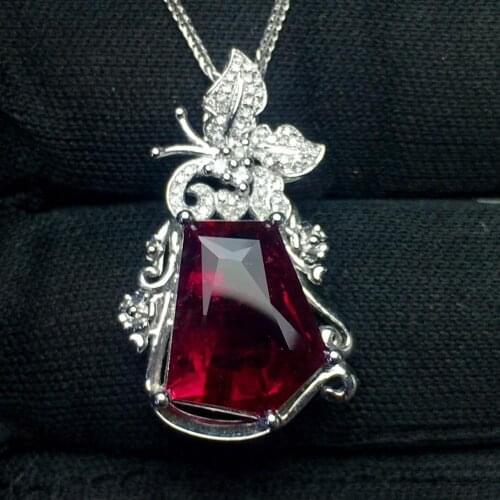 Tourmaline Pendant Fine Jewelry Real 18 K Gold 100% Natural Rubi Tourmaline 7.6ct Gemstones Diamond Pendant Necklace
