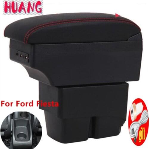 For Ford Fiesta 2009-2017 armrest box central Store Centre Console box with cup holder with USB LED light