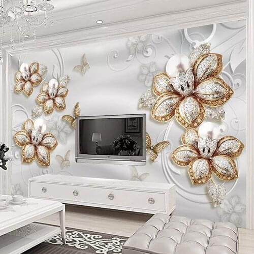 European Style Luxury Jewelry Flowers Mural Wallpaper Living Room TV Sofa Home Decor Photo Wall Paper Self-Adhesive 3D Stickers