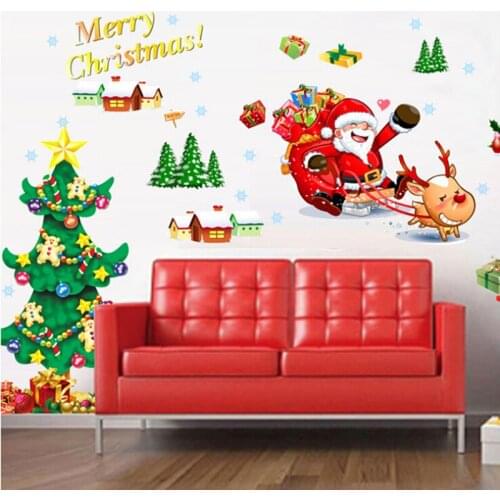 Christmas Tree Santa Claus Christmas wall stickers window glazing Christmas decoration Home Decoration