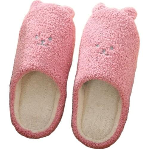 Cute Bear Autumn Winter Women Slippers Floor Bottom Soft Comfortable Cotton Home Shoes Men Slippers Slip-On Slides Indoor Shoes