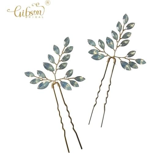 Fashion Wild Bride Bridesmaid Hairpin Forks Opal Crystal Wedding Dress Accessories Jewelry Hair Piece