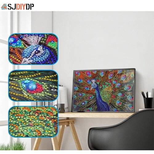 SJDIYDP 5D Special Shaped Diamond Painting Peacock Diy AB Part Diamond Mosaic Kit Animal Diamond Embroidery Set Cross Stitch Art