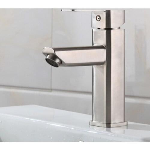 304 Stainless Steel Bathroom Basin Faucet Square Single Holder Single Hole Water Mixer Washbasin Bathroom Lavaroty Sink Tap