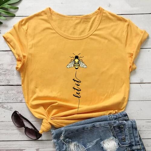 Let It Be 100%Cotton Colored Print Womens T Shirt Unisex Funny Casual O-Neck Short Sleeve Top Bees Shirt Inspiration Shirts