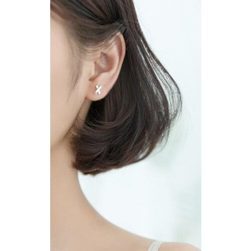 New 925 Sterling Silver Korean Style Tiny Girl Heart Sweet Letter X Stud Earrings For Women Girl Fashion Gift Dropship