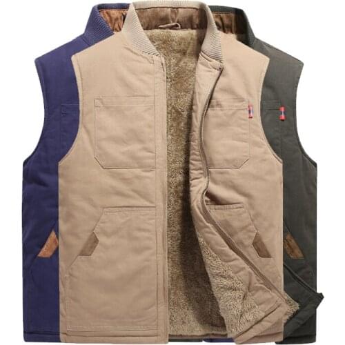 Winter Jackets Mens Outdoor Camping Trekking Sleeveless Vest Winter Fur Multi-pockets Warm Coat Waistcoat Hombre
