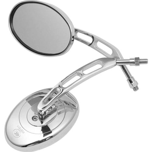 10mm Universal Chrome Motorcycle Rearview Side Mirrors Custom Cafe Racer Fit For Cruiser Chopper Touring Sport