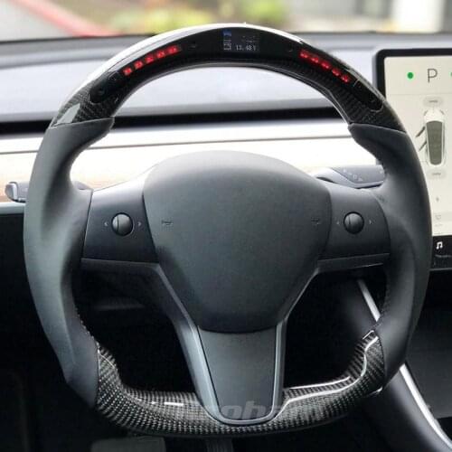 2 Year Warranty! Customize 100% Real Carbon Fiber LED Display Steering Wheel For Tesla Model 3 Model Y 2017 2018 2019 2020 2021