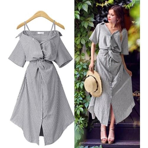 2021 New Summer Autumn Dress Women Casual Stripe Short Sleeve Sexy Elastic Waist Dress Female Dress Vestido Plus Size Clothing
