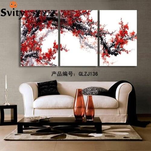 3 Panel Wall Art Pictures Red Bloom Painting print On Canvas Decoration For Living Room Modular Picture no framed