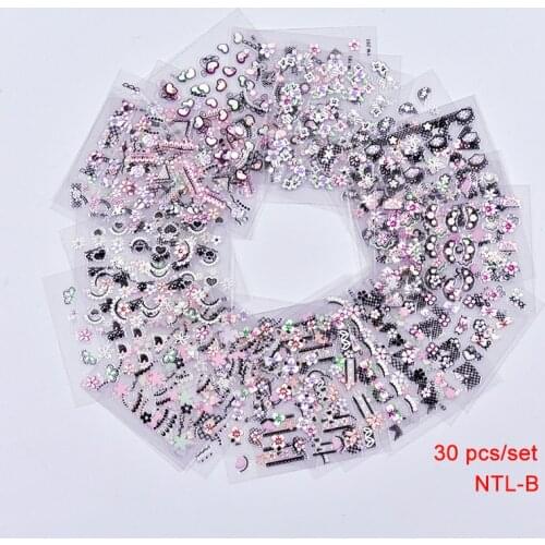 30 Sheets Assorted New Nail Art Sticker Plastic Stickers 3D DIY Nail French Smile Colorful Half Moon Shape Nail Art
