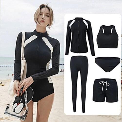 5pcs/set Women Wetsuit Long Sleeve Top Vest Briefs Boxers Pants Wetsuit Women Surfing Swimming Diving Swimsuit Set Wet Suit