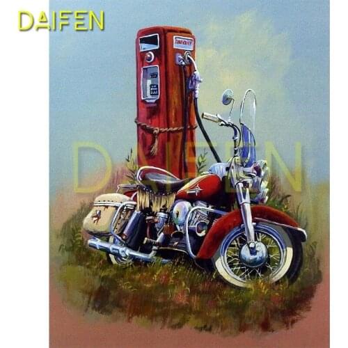 5D DIY Diamond painting Cross stitch Full Round Diamond embroidery Motorcycle Full Square Diamond mosaic Motorcycle gas station