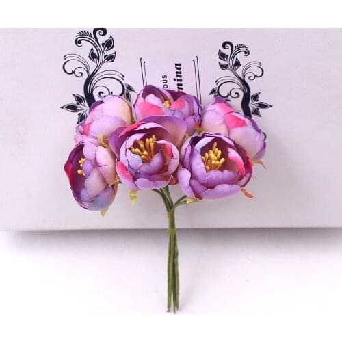 60pcs 2-3cm Artificial Silk Stamens Rose Bouquet Small Tea Set DIY Wreath Collage Wedding Dress Gift Box Craft Fake Flower