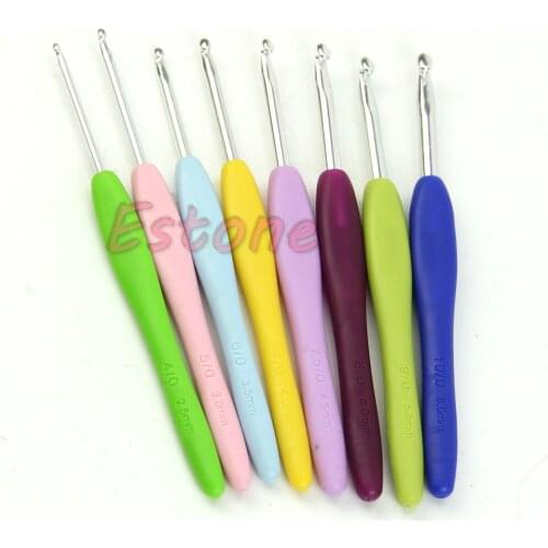 YYSD 8 Size Multicolor Soft Plastic Handle Aluminum Crochet Hooks Knitting Needle