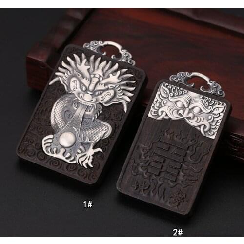 990 Pure Silver Fashion Jewelry Popular Thai Silver Dragon Ebony Men Women Retro Pendant Tag