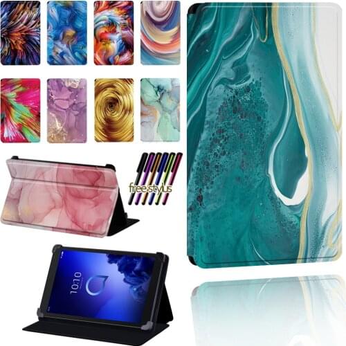 Watercolor Pattern Tablet Case for Alcatel 1T 7 10/3T 8 10/A3 10 Tablet Foldable Anti-fall Protective Case Cover + Pen