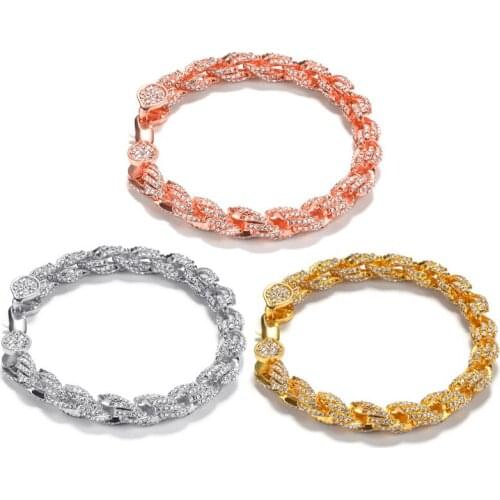 9mm Iced Out Diamond Rope Chain Bracelet Micro Paved CZ Men Women Hip Hop Charm Couple Jewelry Bracelets