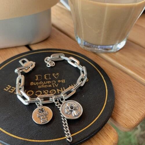 Bracelet for Women silver 925 sterling Korean Fashion Letter Flower Women Silver Charm Chain Bracelet Jewelry Accessories