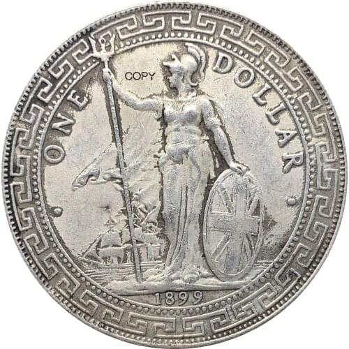 United Kingdom 1 Dollar British Trade Dollar 1899 One Dollar Cupronickel Plated Silver Hong Kong Yi Yuan Copy Coin