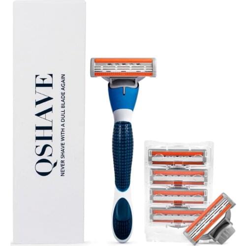 QShave Brand Blue Shaving Razor with Blade Shaver for Men X3 Blade