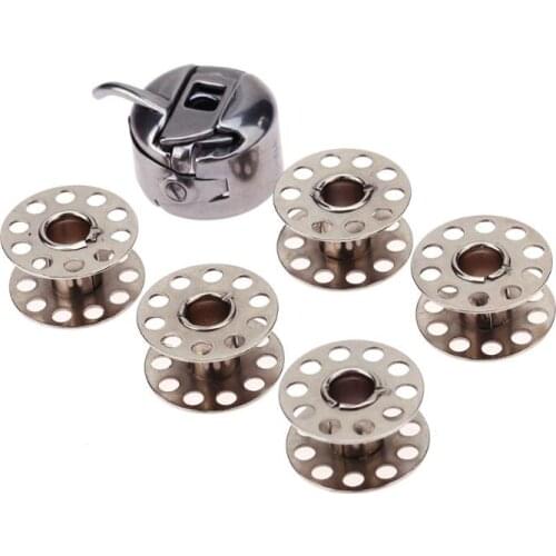 1pcs Metal Bobbin Spool Case + 5pcs Bobbins for Brother Janome Singer Household Industrial Sewing Machine Accessories