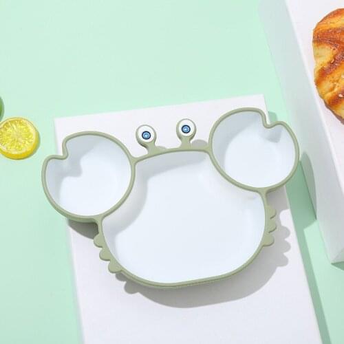 Childrens Silicone Dinner Plate Sucker Crab Grid Bowl Baby Learn to Eat Food Supplement Anti-fall Baby Products