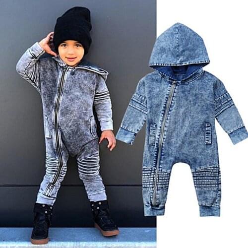 Newborn Denim Hoodie Rompers Infant Kids Clothes Girl Boys Long Sleeve Baby Rompers Jumpsuit Fashion Romper Spring