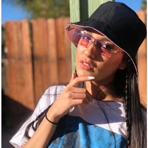 Luxury Brand Small Rectangle Sunglasses Women 2021 Grey Pink Shades For Women 90s Vintage Rimless Square Sunglasses Unisex UV400