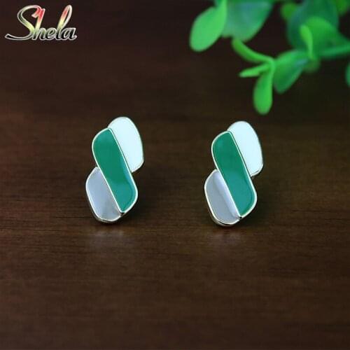 Geometric Green Earrings for Women Creative Trendy Japan Korean Fashion Jewelry Pendientes Dangle Wholesale S925 Pin