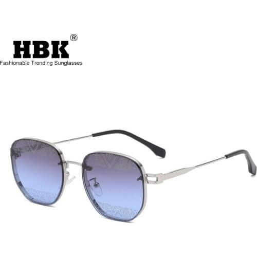 HBK Fashion Round Vintage Metal Sunglasses Men Square Blue Gradient Classic Sun Glasses Colorful Pattern Lens OculosDeSol UV400