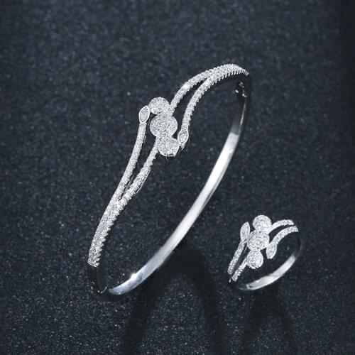 HIBRIDE Geometry Bangle Ring Sets Fashion Dubai White Bridal Jewelry Sets For Women Wedding brincos para as mulheres N-1713