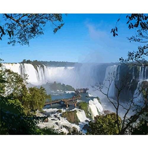 Painting By Numbers Waterfall Scenery Drawing On Canvas HandPainted Gift Picture By Number Mountain Landscape Kits Home Decor