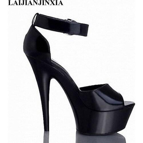LAIJIANJINXIA Black Ankle Strap Style 15cm High Heel Sandals Platforms Pole Dance/Star/Model Shoes, Wedding Shoes H-025