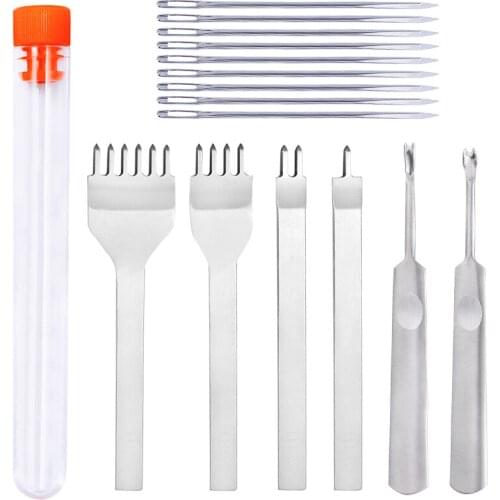 LMDZ Leather Lacing Stitching Chisel Set U V Shaped Stitching Groover Skiving Edge Beveler with Large Eye Sewing Needles Tool