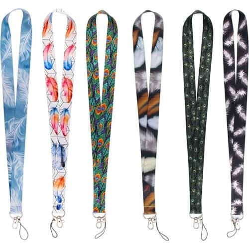 LX620 Feather Lanyard ForKeychain Belt Phone Lanyard Key ID Card USB Badge Holder DIY Lasso Lanyarde Gift