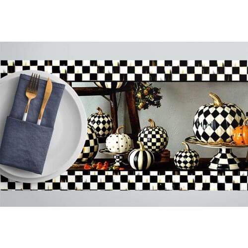 Mackenzie Pumpkin Checkered Handmade Home Decoration Tablecloth / Table Runner - Dirt-Repellent Fabric 40CM x 140CM