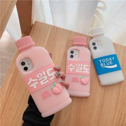 Cute Pink Peach Water Drink Bottle Phone Case For iPhone 12 Mini 11 Pro Max SE20 7 8 Plus X XR XS Max Soft Silicone Back Cover